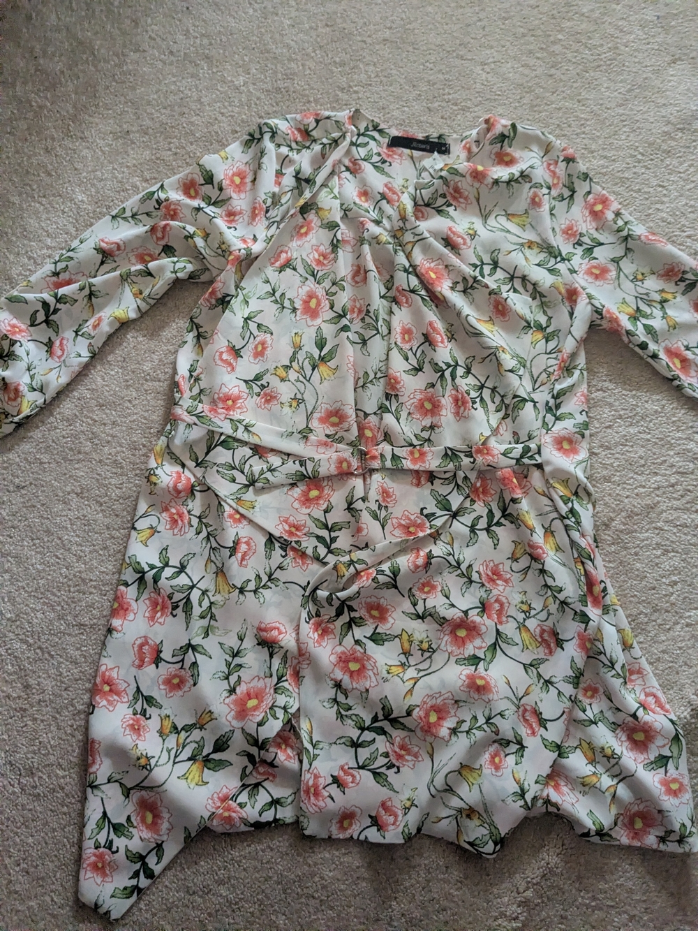Floral Long Sleeve Kimono in White with Pink & Green Print Summer Cover Up Swim